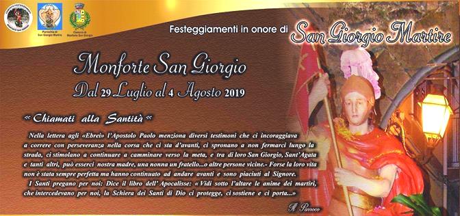 Monforte San Giorgio in festa per il Santo patrono, San Giorgio. Ecco il programma degli eventi