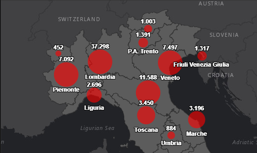 Emergenza Coronavirus, ecco le province con l’attuale densità di casi più alta