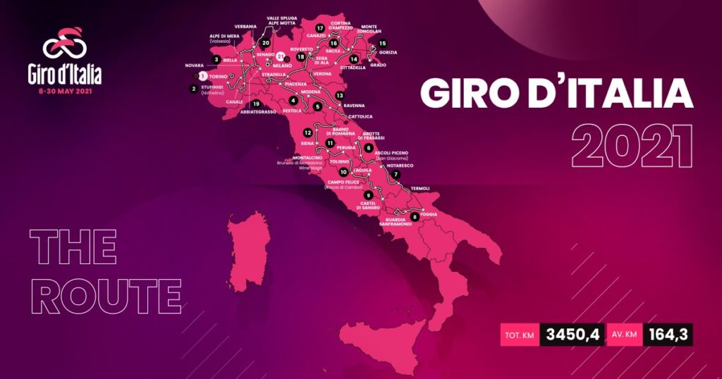 Giro d’Italia 2021, ecco tutto il programma dalle tappe dall’8 al 30 maggio