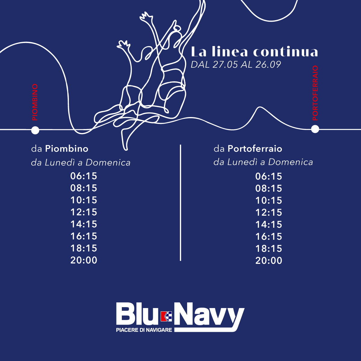 Fino al 26 settembre gli orari estivi di Blu Navy